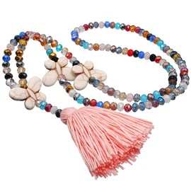 Amorar Elegant Pullover Chain Necklace Bohemian Necklace Colourful Crystal Bead Cord Chain Long Women's Necklace with Tassel Pendant Long Sweater Chain Necklace for Women, crystal bead, Pearl
