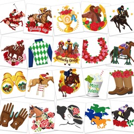 HOWAF Kentucky Derby Decorations Temporary Tattoos, 96 Pcs Derby Decorations Horse Racing Tattoos Horse Body Stickers Waterproof for Derby Day Party Supplies Run for the Roses Tattoos