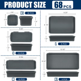 TaoTazon Tool Box Organizer Tray Divider, Toolbox Desk Drawer Organizer with 5 Sizes, Organization and Storage Toolbox for Garage Accessories (68pcs-Grey)