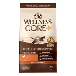 Wellness CORE+ Adult Dry Cat Food for Indoor and Outdoor Cats, Wholesome Grains, Natural, Digestive Health Chicken & Rice (11 Pound Bag)