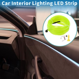 X AUTOHAUX 5m EL Wire Cable LED Glow String Light Car Lighting Strip Flexible Neon Light for Car Decoration Wiring Driver(12v) Fluorescent Green