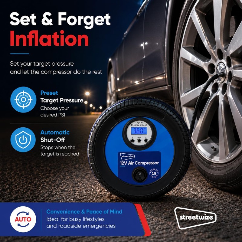 Streetwize - Tyre Shaped Air Compressor -12V - 250 PSI