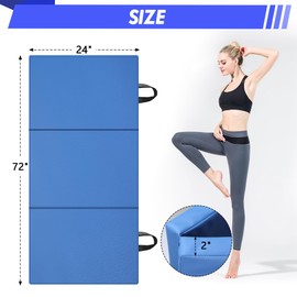 WAWINY 6ft x 2ft Folding Gymnastics Mat - 2-Inch Thick High Density Foam Yoga Mat, Non-Slip Gym Floor Mat for Home Workouts, Pilates & Stretching, Waterproof Oil-Proof Portable Exercise Mat.