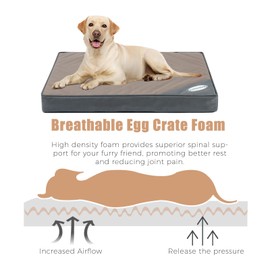 OUPEIWAWA Orthopedic Outdoor Waterproof Dog Beds for Extra Large Dogs, Washable Crate Bed with Egg Crate Foam Pet Bed Mat and Removable Oxford Fabric Cooling Cover,45"x 32",Beige