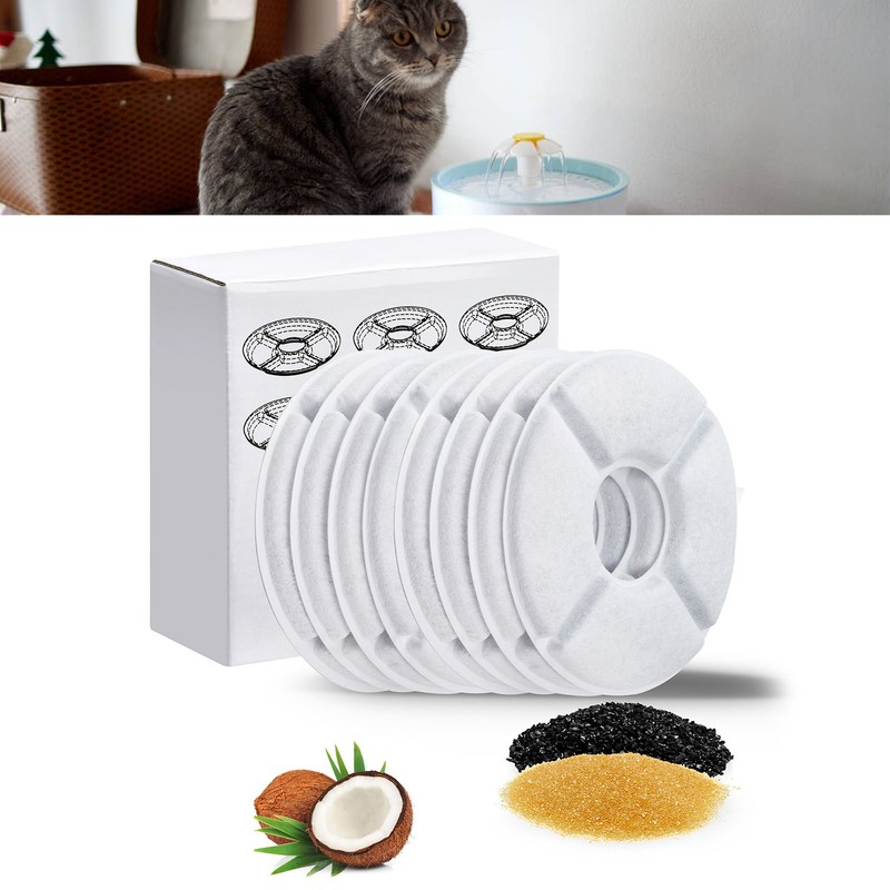 12Pcs Cat Water Fountain Filters Triple Filtration Water Purification Round
