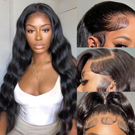 Benehair 24 Inch Body Wave Lace Front Wigs Human Hair 13x4 HD Lace Frontal Glueless Wigs Human Hair Pre Plucked with Baby Hair 180% Density Human Hair Wigs for Black Women Natural Black