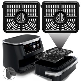 GCQ Air Fryer Grill Pan for Ninja Foodi 11 Quart 7-in-1 MegaZone XL FlexBasket Air Fryer, 2 Packs Replacement Air Fryer Crisper Plate Grill Plate Tray Accessories with Rubber Bumpers, Dishwasher Safe