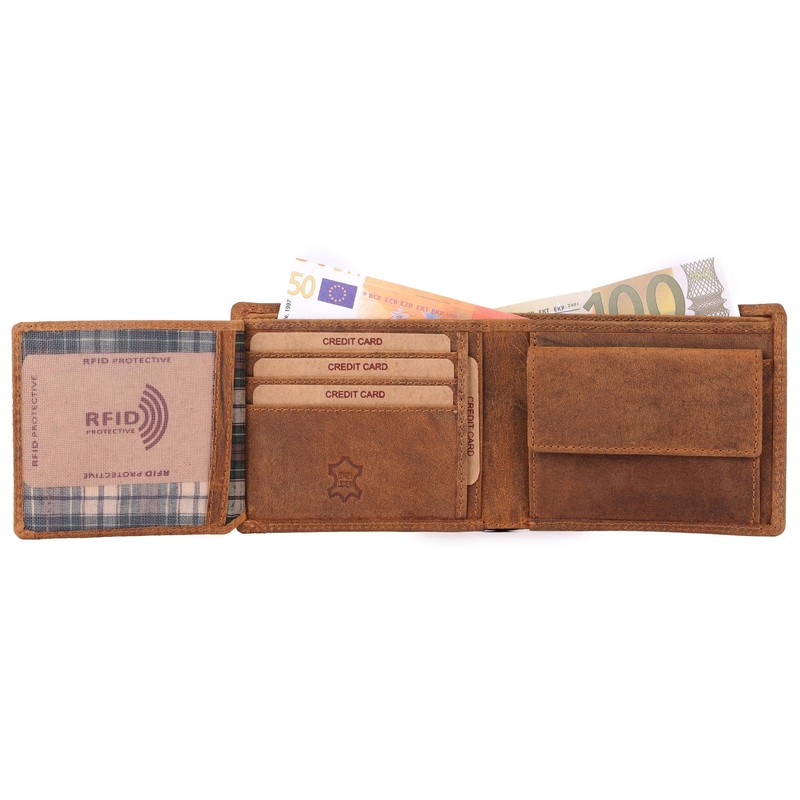 Benthill Men's Genuine Leather Wallet with RFID Protection, Brown -