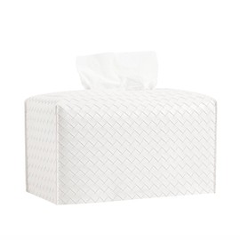 Tissue Box Cover PU Leather Tissue Holder Square Facial Tissue Case Facial Paper Organizer Dispenser for Bathroom, Vanity Countertop, Tabletop, Car, Rectangle, White
