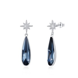 Crystal Drop Earrings for Women Vintage Long Teardrop Dangle Earrings with Starburst Zirconia for Pierced Ears (Denim Blue)