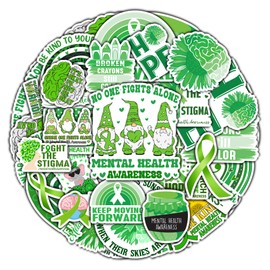 BIGZORO Pack 50 PCS Mental Health Awareness Stickers Decorative Ribbon Car Bumper Water Bottles Laptop Bike Bicycle Skateboard Vinyl Decals Accessories Waterproof for Safety Sign Label