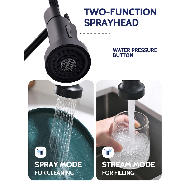 LUFEIDRA Black Kitchen Faucets with Pull Down Sprayer - High