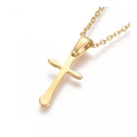Unbranded Stainless Steel Pendant Necklace Chain Lobster Religion Cross Gold 17.5" A229