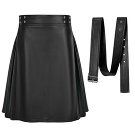 Usthirit Mens Scottish Utility Kilts Vintage Gothic Pleated Skirts Vintage Traditional Leather High Waist Kilts, Z3321bk, 5X-Large
