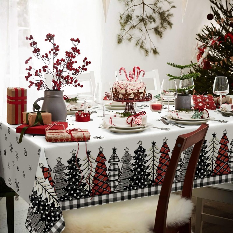 Horaldaily 1 Pack Christmas Disposable Tablecloth, Snow Trees Plastic Rectangular