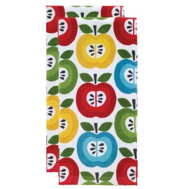 T-fal Fiber Reactive Print Kitchen Towels: Highly Absorbent, Super Soft - 100% Cotton, 16"x28" Dish Towels for Cleaning & Drying Dishes, Pans, Glassware, or Countertops, 2-Pack, Apples