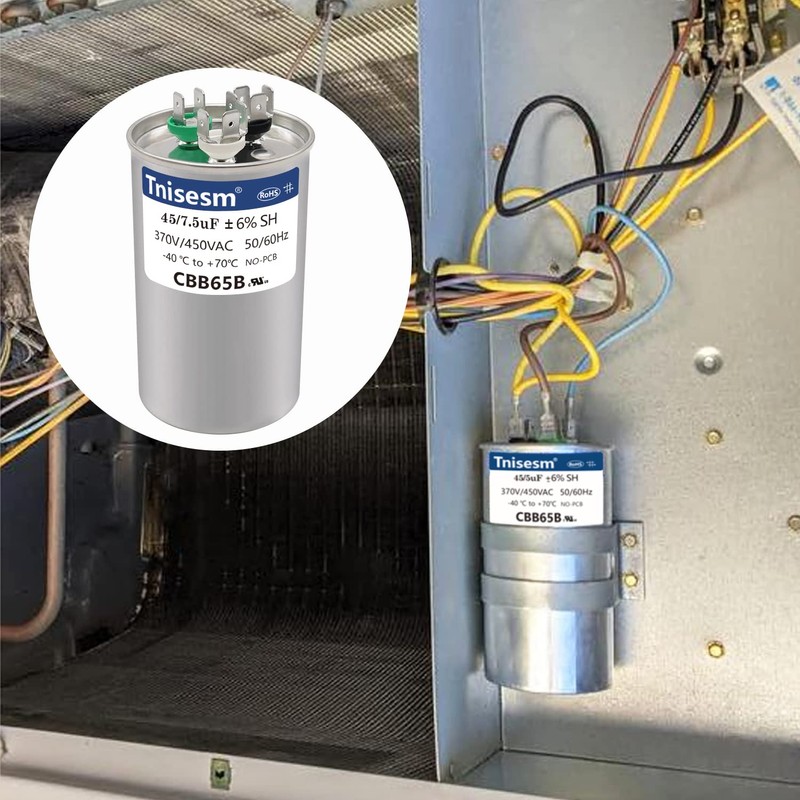 Tnisesm 45+7.5uF 45/7.5 MFD ±6% 370V/440V AC CBB65B Capacitor Dual