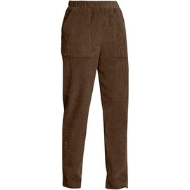 LOVESHOOT Brown L Corduroy Pants for Women Elastic High Waist Pull On Straight Leg Slacks Casual Comfy Fall Winter Trousers with Pockets