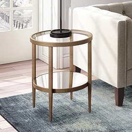 Hera 19.63'' Wide Round Side Table with Mirror Shelf in Antique Brass