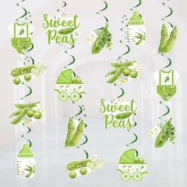 Cheereveal Pea Baby Shower Decorations for Twins, 24PCS Green Sweet Peas Hanging Swirls Ceiling Streamer, Vegetable Themed Birthday Gender Reveal Party Supplies