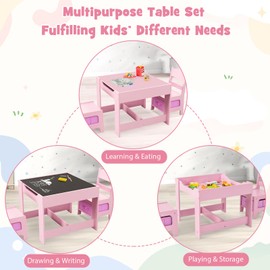 Costzon Kids Table and Chair Set, 3 in 1 Wooden Activity Table for Toddlers Arts, Crafts, Drawing, Reading, Playroom, Toddler Table and Chair Set w/ 2 in 1 Tabletop, Storage Space, Gift for Boy & Girl