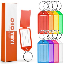 OioTuyi Pack of 40 Robust Plastic Key Fobs for Labelling, Large Key Fob with Writeable Label Window, Key Tags, Split Ring, 8 Colours, 8 colours