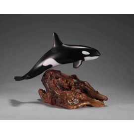 ORCA Sculpture by John Perry Killer Whale Large version 12in long on burl base