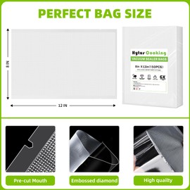 HytusCooking Pre-Cut Vacuum Sealer Bags, (150 Pack Quart 8" x 12"), Commercial Grade for Sous Vide, Meal Prep and Long Lasting Food Storage Heavy Duty Food Storage Bags BPA Free