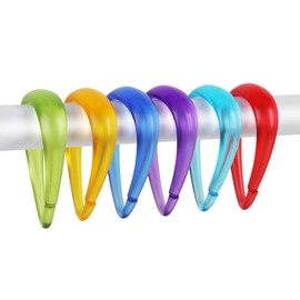 Top-spring Colorful Plastic Shower Curtain Hooks Rings - 12 Pcs Drop Shaped Shower Hooks for Curtain Bathroom Shower Rod, Rainbow Color