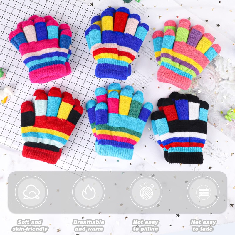 QKURT 6 Pairs Children's Magic Gloves,Unisex Full Fingers Kids Stretch