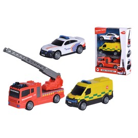 Dickie Toys SOS Team Set Belgium 203712015014 Toy Car with Freewheel, Police Car, Ambulance, Fire Truck, from 3 Years