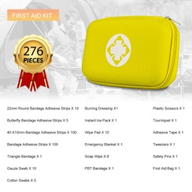 AMORNING 276PCS Hiking First Aid Kit for Home Personal Emergency Supplies Compact Bag for Backpack, First Aid Essentials Survival Kit for Business Travel Car Yellow AMORNING
