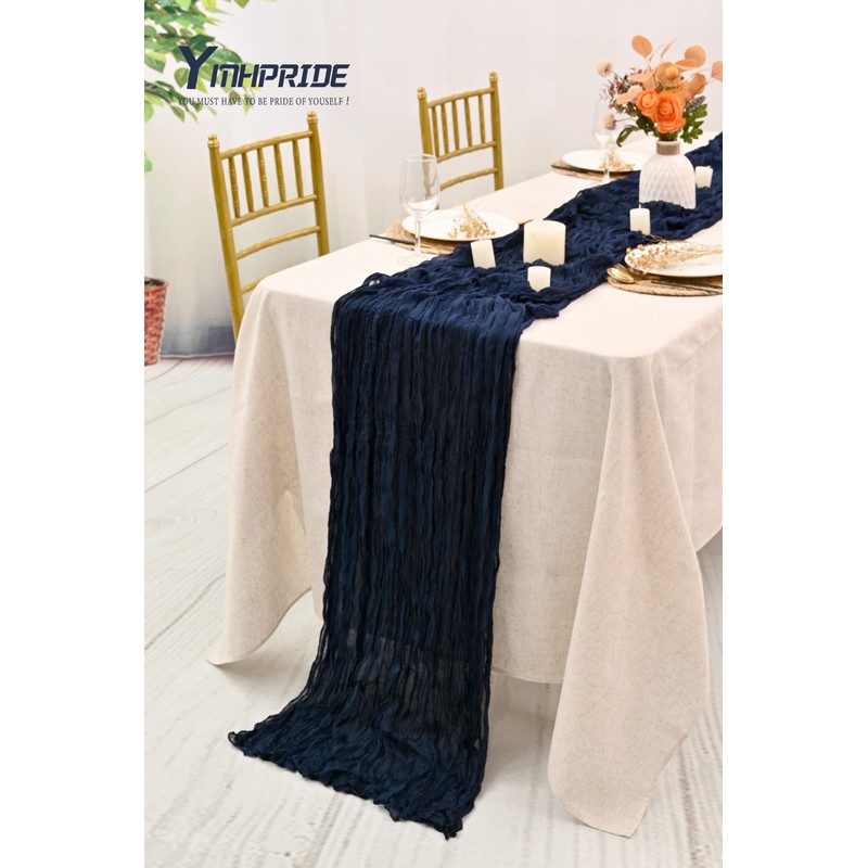 YMHPRIDE 2 Packs Cheesecloth Table Runner, 35"x120" Royal Navy Blue