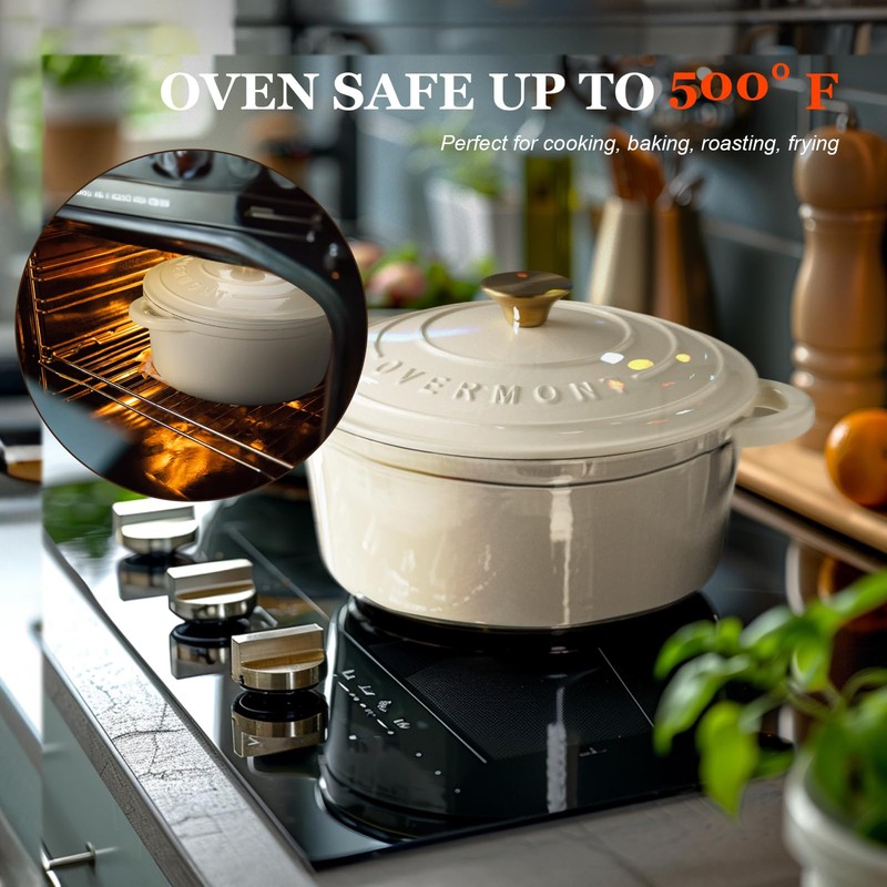 Overmont Enameled Cast Iron Dutch Oven - 7QT Pot with