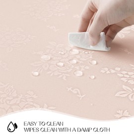 Romanstile Jacquard Rectangle Tablecloth, Waterproof Elegant Damask Rose Floral Pattern Table Cloth, Washable Decorative Polyester Table Cover for Kitchen/Dining/Parties - Pink, 60 x 104 Inch