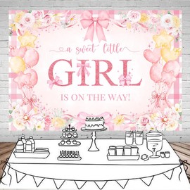 Mocsicka - Telón de fondo para baby shower, diseño floral, color rosa, decoración de niña dulce en el camino, suministros para fiestas de baby shower, accesorios para fotos (7 x 5 pies (82 x 60