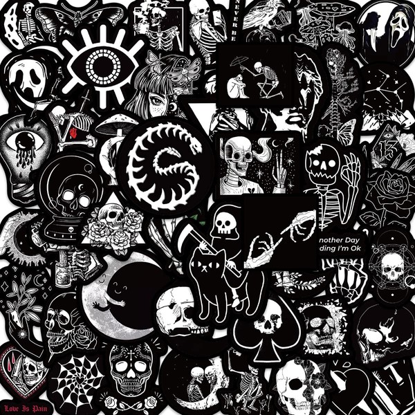 Gothic Sticker Set - 50 Retro Stickers in Black and