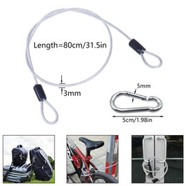 Pack of 4 Wire Rope Security Cable Lock Steel Cable with Eyelets Security Stainless Steel Security Cable Anti-Theft Rope with Carabiner for Garden Furniture Bicycle (0.8 m x 3 mm)