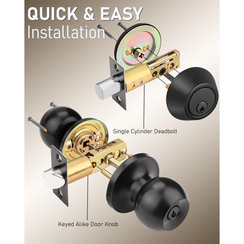 Brotima 3 Pack Entry Door Knob Lockset and Single Cylinder