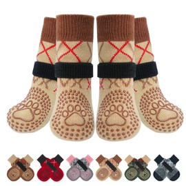 BEAUTYZOO Dog Socks Non-Slip Double-Sided Dog Socks Lick Protection with Velcro Strap for Indoor Paw Protection for Dogs, Shoes for Small, Medium and Large Dogs, Set of 6