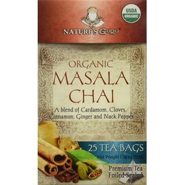 Nature's Guru Organic Whole Leaf Black Tea, Masala Chai, 25 Count Individual Tea Bags (Pack of 12)