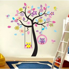 DaraBaby Vinil Decorativo Infantil Árbol Búhos Columpio Sala Cuarto