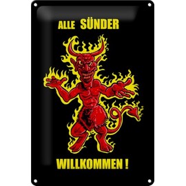 Tin Sign 20 x 30 cm – Made in Germany – Alle Snder Willkommen (Teufel) Metal Decorative Sign
