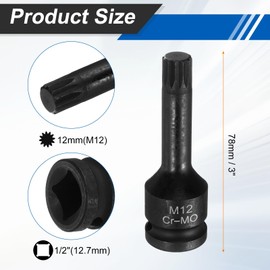 HARFINGTON 5pcs 1/2" Drive M12 Triple Square Impact Spline Bit Socket 12mm CR-MO Steel 12-Point Triple Square Sockets with Cotter Pin and O-ring for Power Drill Drivers Adapter