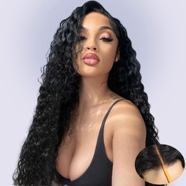 CrownGlory Wear and Go Glueless Wigs Human Hair Pre Plucked Pre Cut Deep Wave Lace Front Wigs Ready to Wear Human Hair wigs 13X4 HD Lace 180 Density 24 Inch No Glue Natural Wig For Black women