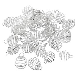 PATIKIL Spiral Bead Cages Pendant, 50Pcs 8x9mm Stainless Steel Spring Stone Holder Necklace Cage Pendants for Jewelry Making Crafting, Silver White