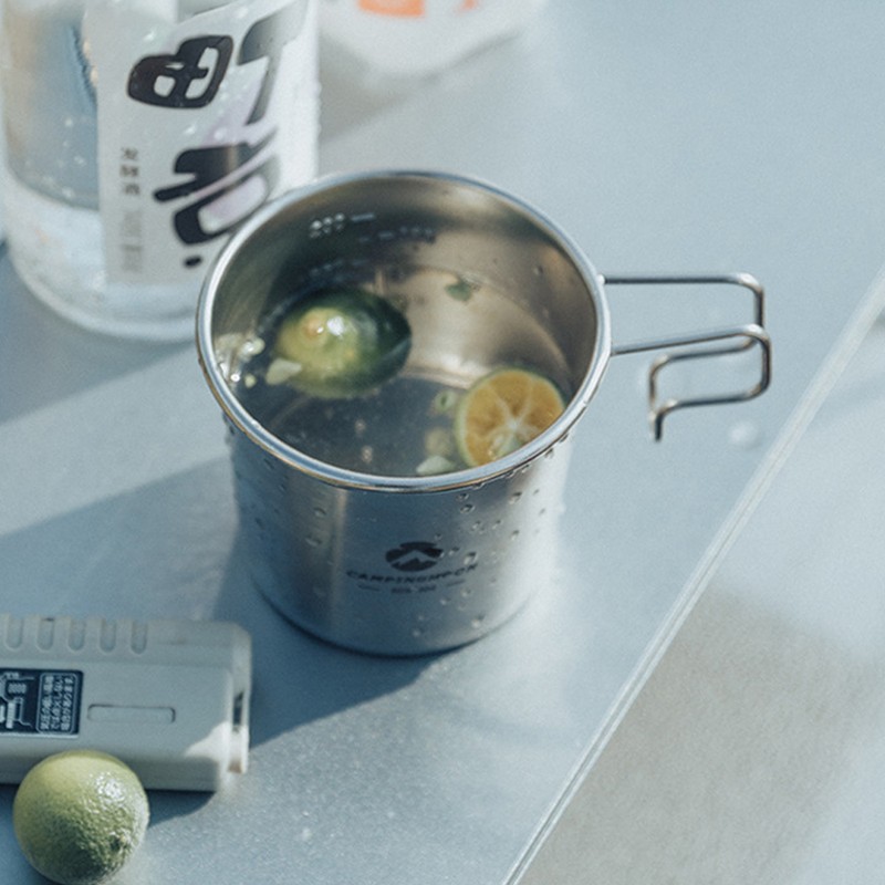 Four Outdoor Stainless Steel 210ml Sierra Cups with a Storage