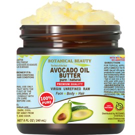 Botanical Beauty AVOCADO OIL BUTTER 100% Pure Natural VIRGIN UNREFINED Cold-Pressed for Face, Skin, Body, Hair, Lip, Nails. Rich in Vitamin E, Omega 3, Omega 6 (8 Fl Oz)