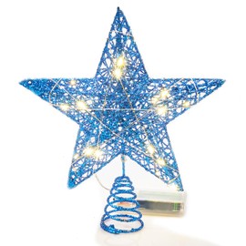Emopeak 20 LED Christmas Tree Topper, 8 x 10 Inch Indoor Iron Art Star Treetop Light, Two Modes (Keep Light ON/Flash) Blue