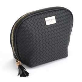 REVLON Basketweave Makeup Pouch - Small Makeup Pouch, Compact Travel Makeup Organizer, Cosmetic Bag, Mini Makeup Case with Pockets, Toiletry Pouch - Gifts for Women, Ladies, or Teen Girls, Onyx